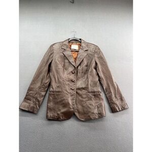 Vintage Peter Caruso Blazer Womens Medium Brown Leather Made in USA 3 Button 80s